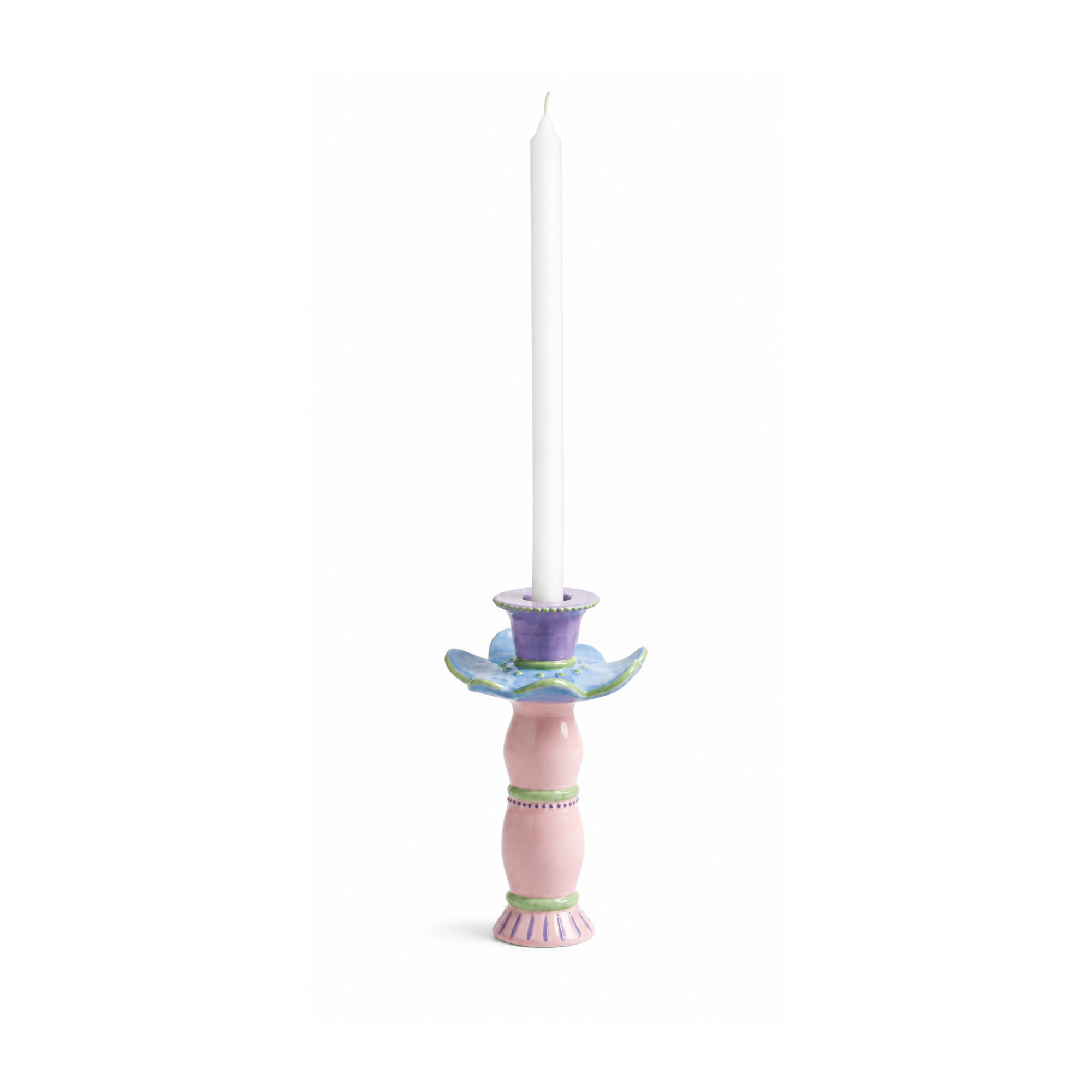Pastel Pembe-Lavanta-Mavi Lueur Florale No.4 El Yapımı Seramik Mumluk, el yapımı seramik, el fırçası boyama, 16 cm (Yükseklik) x 8,5 cm (Çap), Lueur Florale koleksiyonu, Tyche Co..