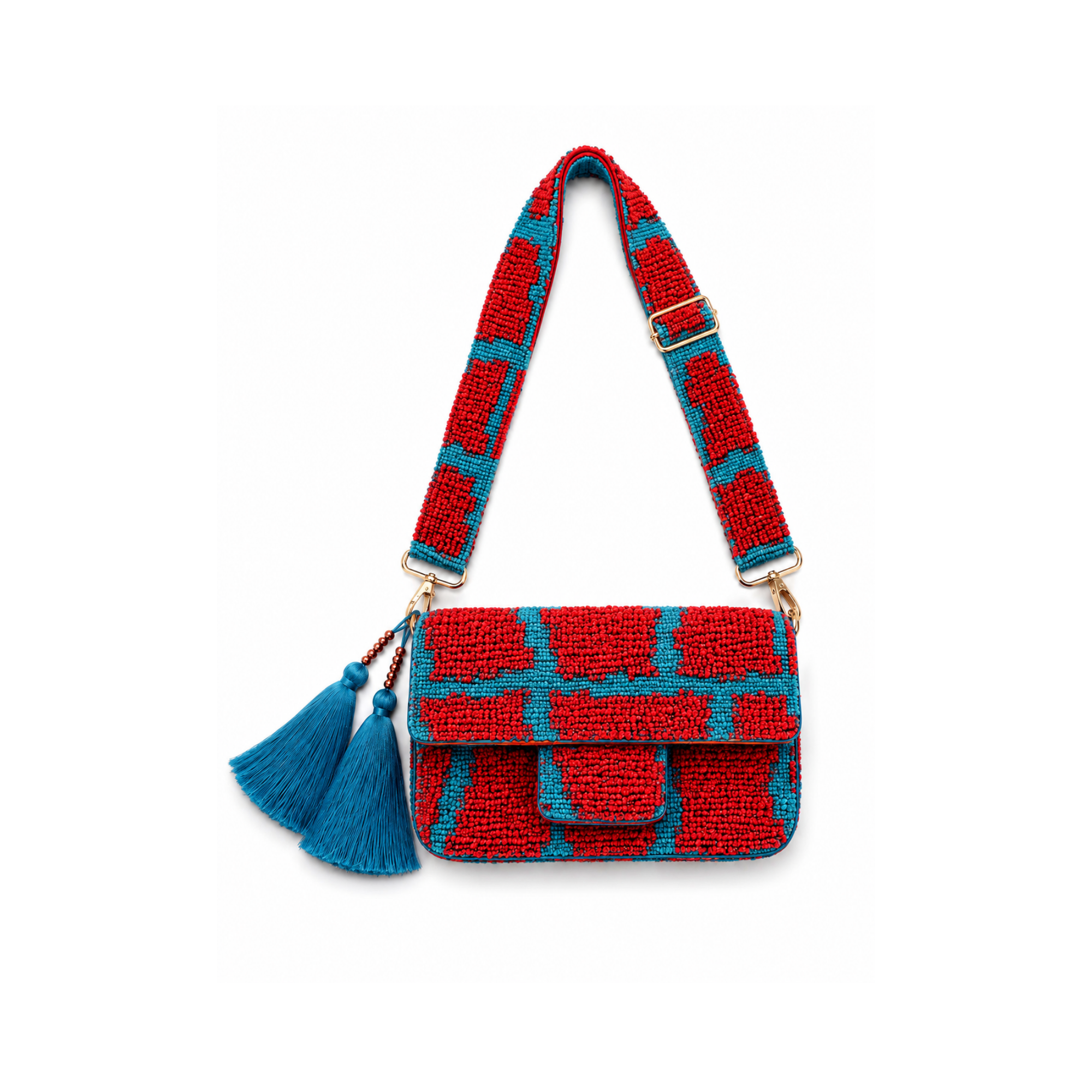 Turkuaz & Mercan Aurelia Crossbody Çanta, el yapımı, TYCHE CO..