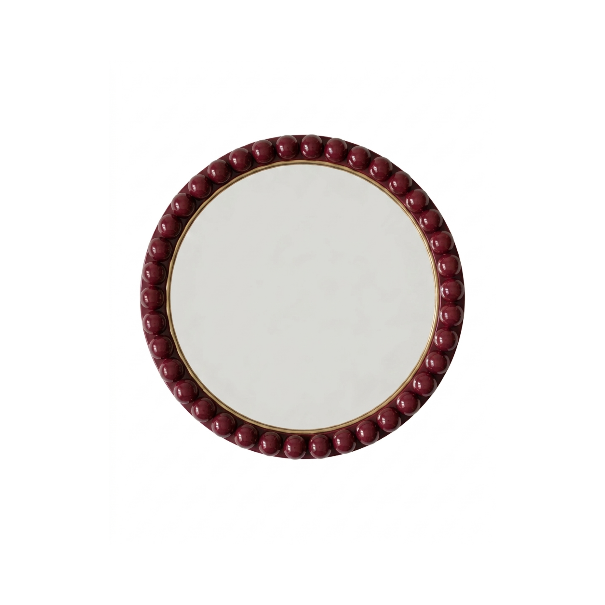 Bordo Bobbin Ahşap Ayna 40 cm, el boyaması boncuklu MDF çerçeve, 40 cm, Bobbin Koleksiyonu, Studio Jera.