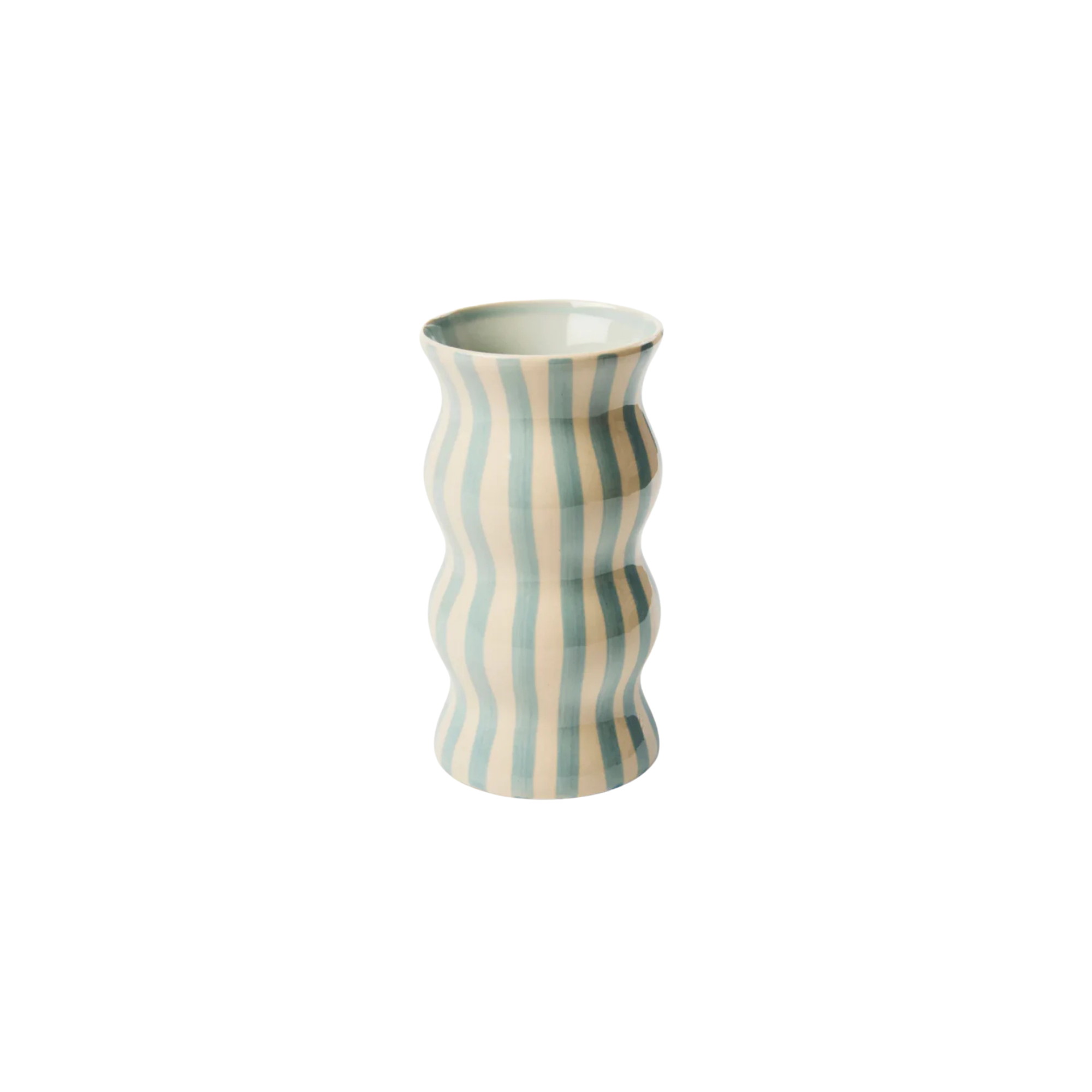 Açık Mavi Bobble Stripe Vazo, el boyaması seramik, 11 cm, Bobble koleksiyonu, Studio Jera.