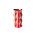 Kırmızı Bobble Stripe Vazo, el boyaması seramik, 11 cm, Bobble koleksiyonu, Studio Jera.