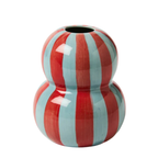 Açık Mavi & Kırmızı Bobble Striped Vazo, el boyaması seramik, 11 cm, Bobble koleksiyonu, Tyche Co.