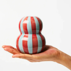 Açık Mavi & Kırmızı Bobble Striped Vazo, el boyaması seramik, 11 cm, Bobble koleksiyonu, Tyche Co.