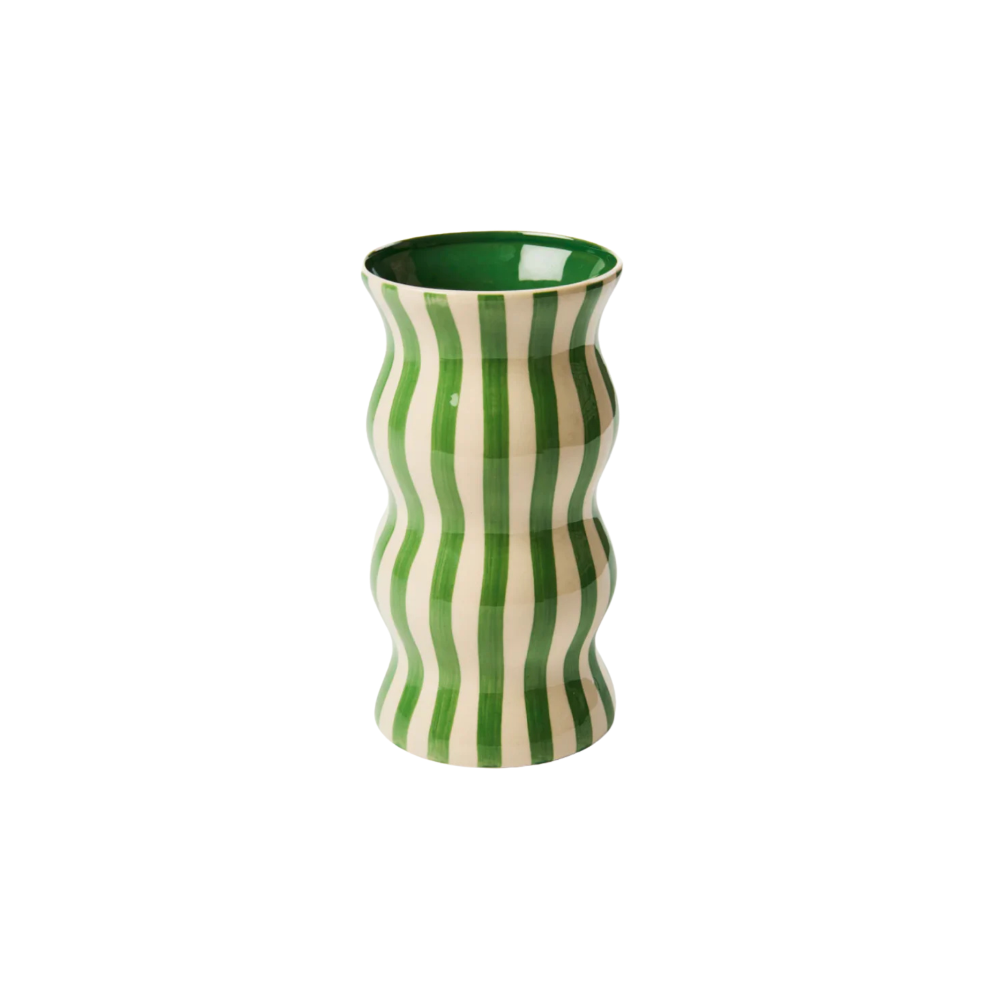 Yeşil Bobble Stripe Vazo, el boyaması seramik, 11 cm, Bobble koleksiyonu, Studio Jera.