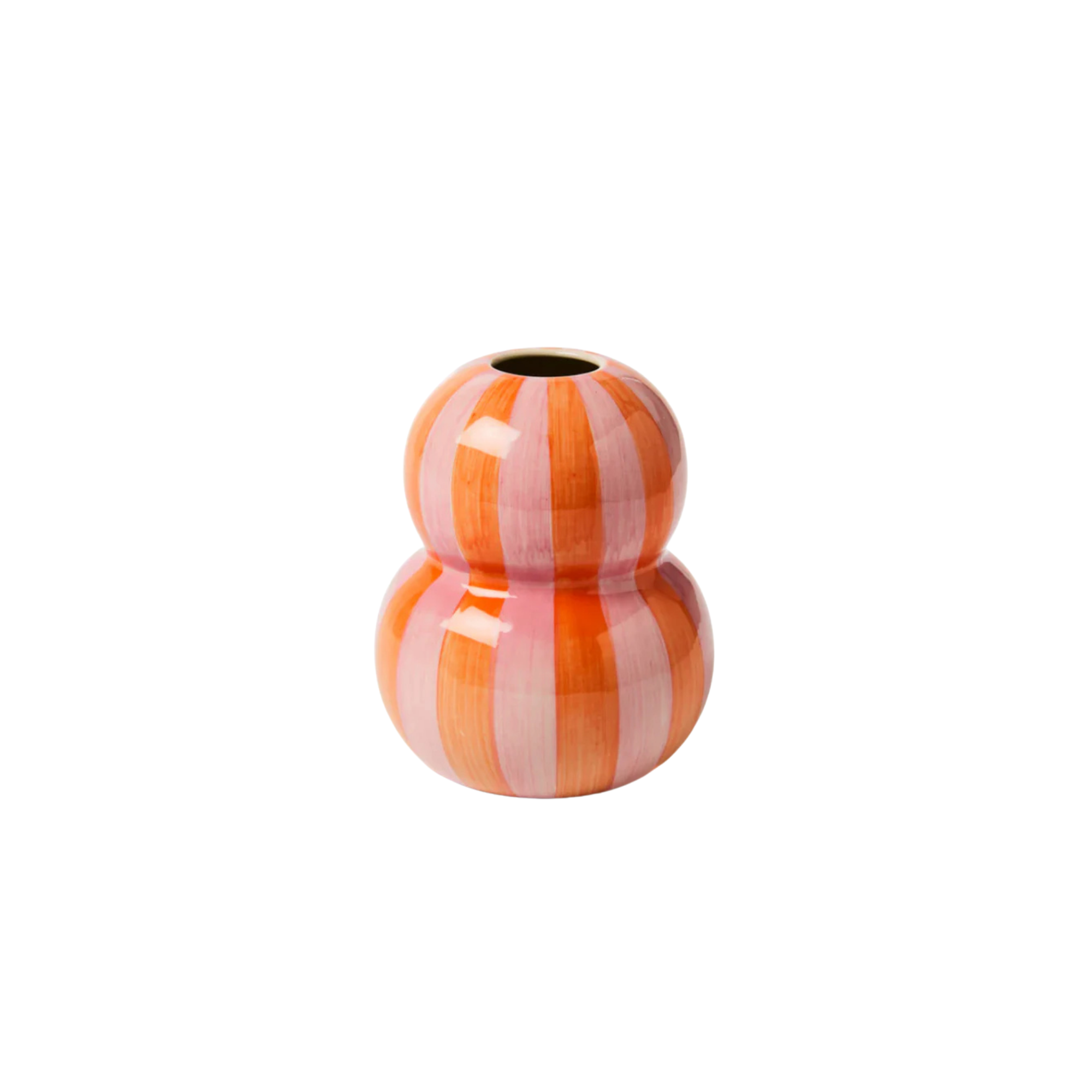 Kırmızı & Pembe Bobble Striped Vazo, el boyaması seramik, 11 cm, Bobble koleksiyonu, Tyche Co.