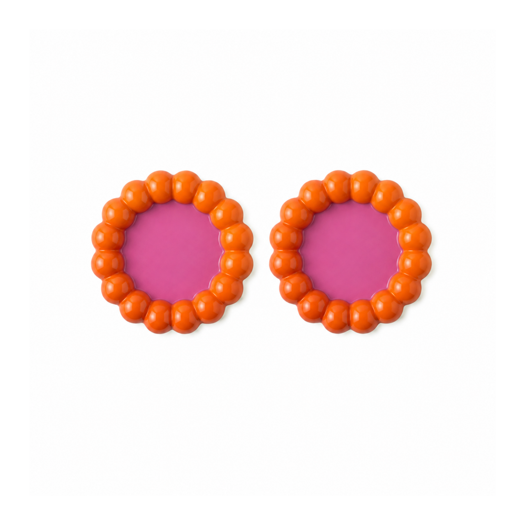 Pembe & Turuncu Bubble 2'li Bardak Altlığı, el yapımı özel beton harcı, 12 cm, Studio Jera.
