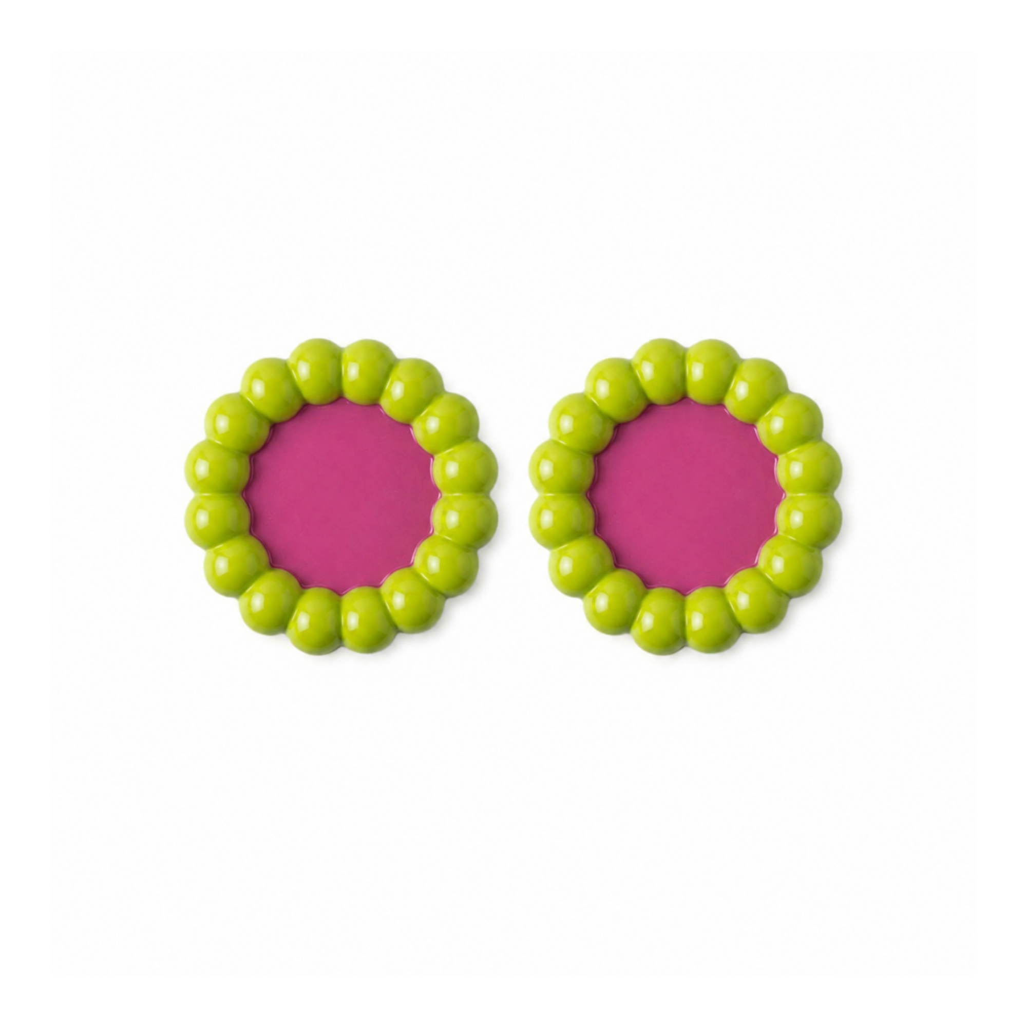 Pembe & Yeşil Bubble 2'li Bardak Altlığı, el yapımı özel beton harcı, 12 cm, Studio Jera.