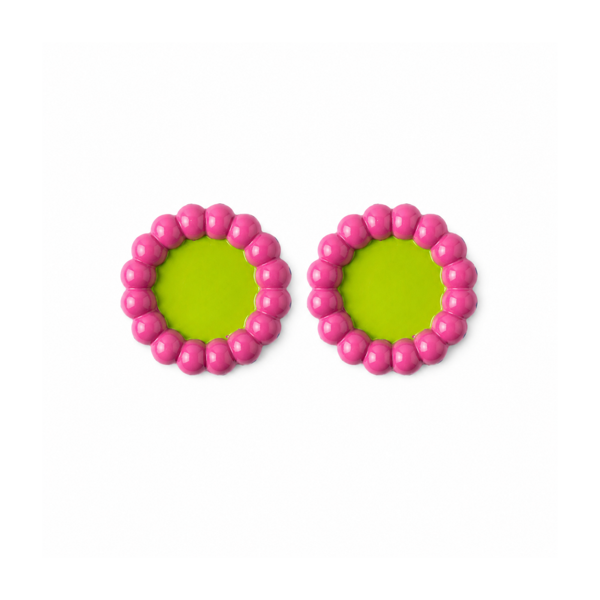 Yeşil & Pembe Bubble 2'li Bardak Altlığı, el yapımı özel beton harcı, 12 cm, Studio Jera.