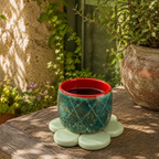Açık Yeşil Daisi Seramik Bardak Altlığı, el yapımı stoneware seramik, 10 cm, Daisi koleksiyonu, Tyche Co.