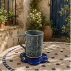 Saks Mavisi Daisi Seramik Bardak Altlığı, el yapımı stoneware seramik, 10 cm, Daisi koleksiyonu, Tyche Co.