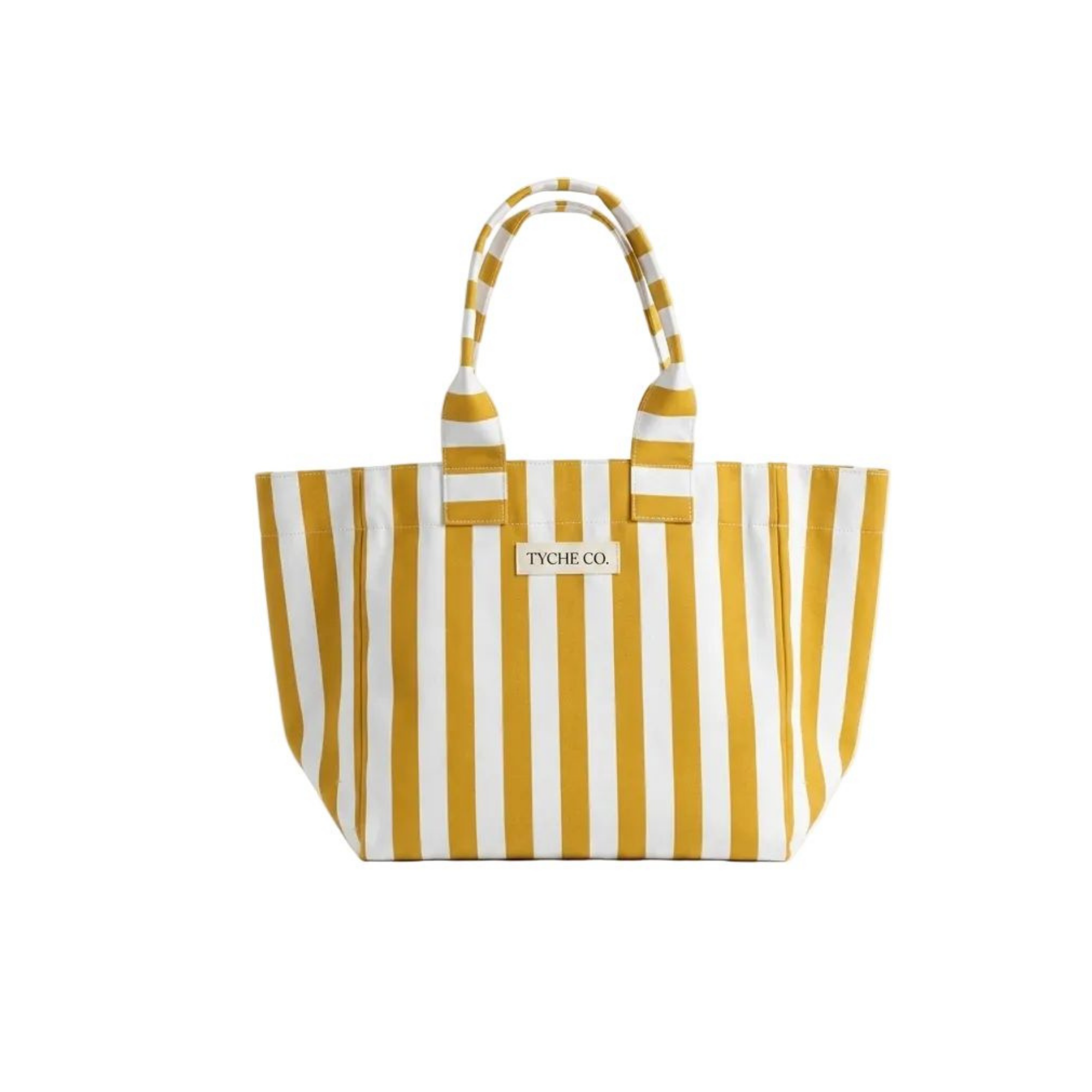 Sarı & Beyaz Efila Tote Çanta, su itici kumaş, %100 keten astar, 40×30×12 cm, Efila koleksiyonu, Tyche Co.