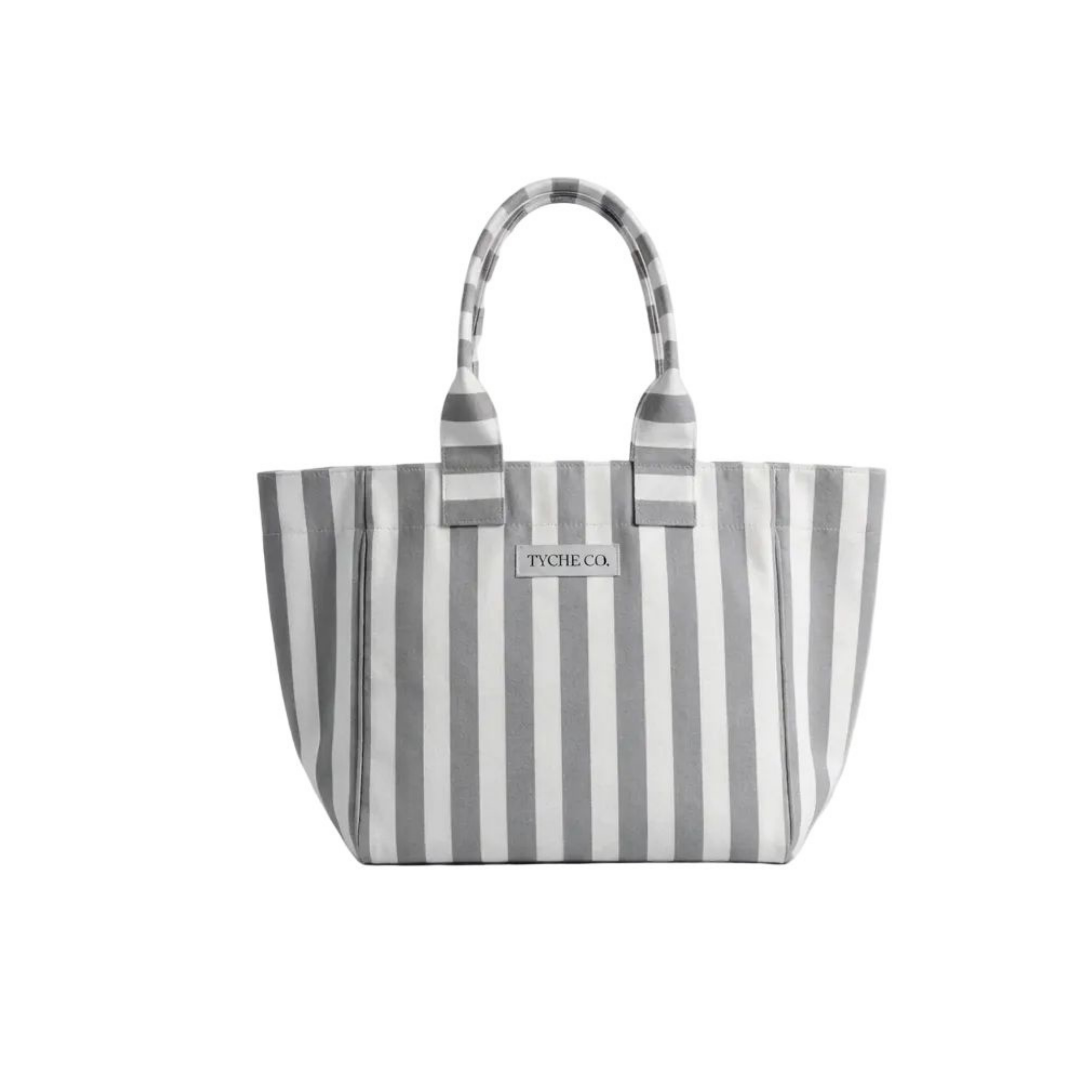 Gri & Beyaz Efila Tote Çanta, su itici kumaş, %100 keten astar, 40×30×12 cm, Efila koleksiyonu, Tyche Co.