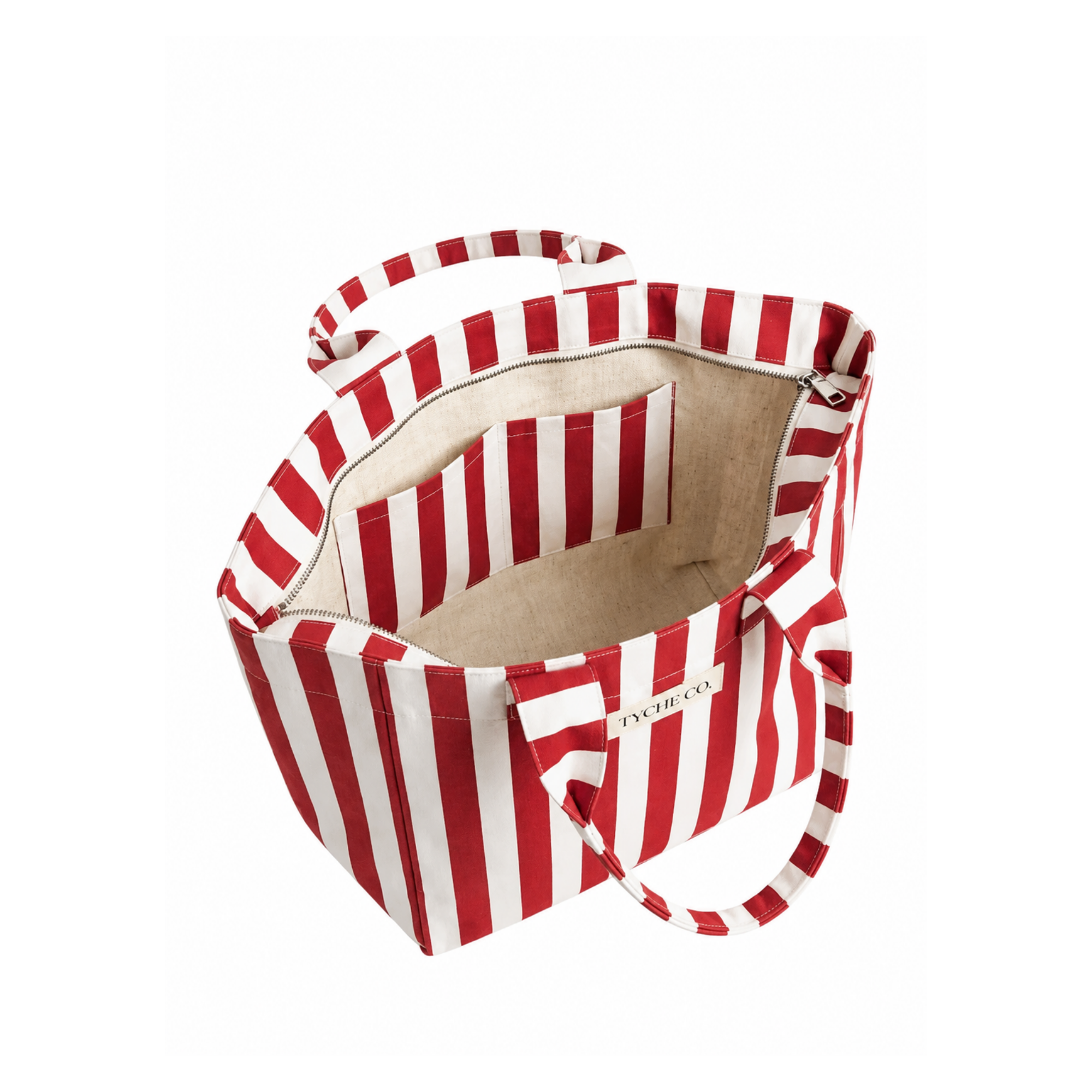 Kırmızı & Beyaz Efila Tote Çanta, su itici kumaş, %100 keten astar, 40×30×12 cm, Efila koleksiyonu, Tyche Co.
