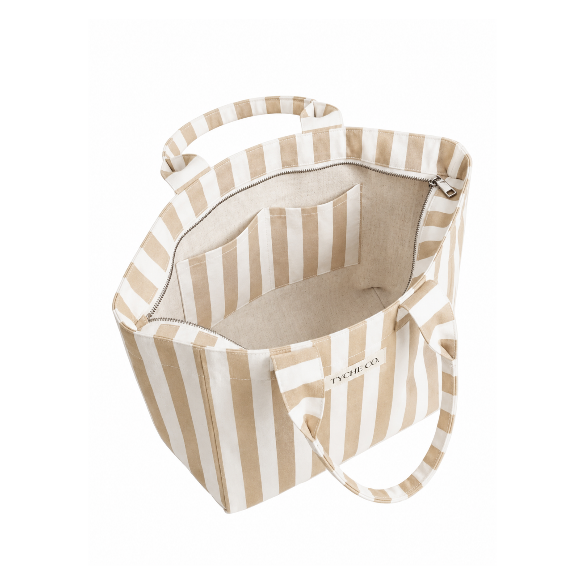 Krem & Beyaz Efila Tote Çanta, su itici kumaş, %100 keten astar, 40×30×12 cm, Efila koleksiyonu, Tyche Co.