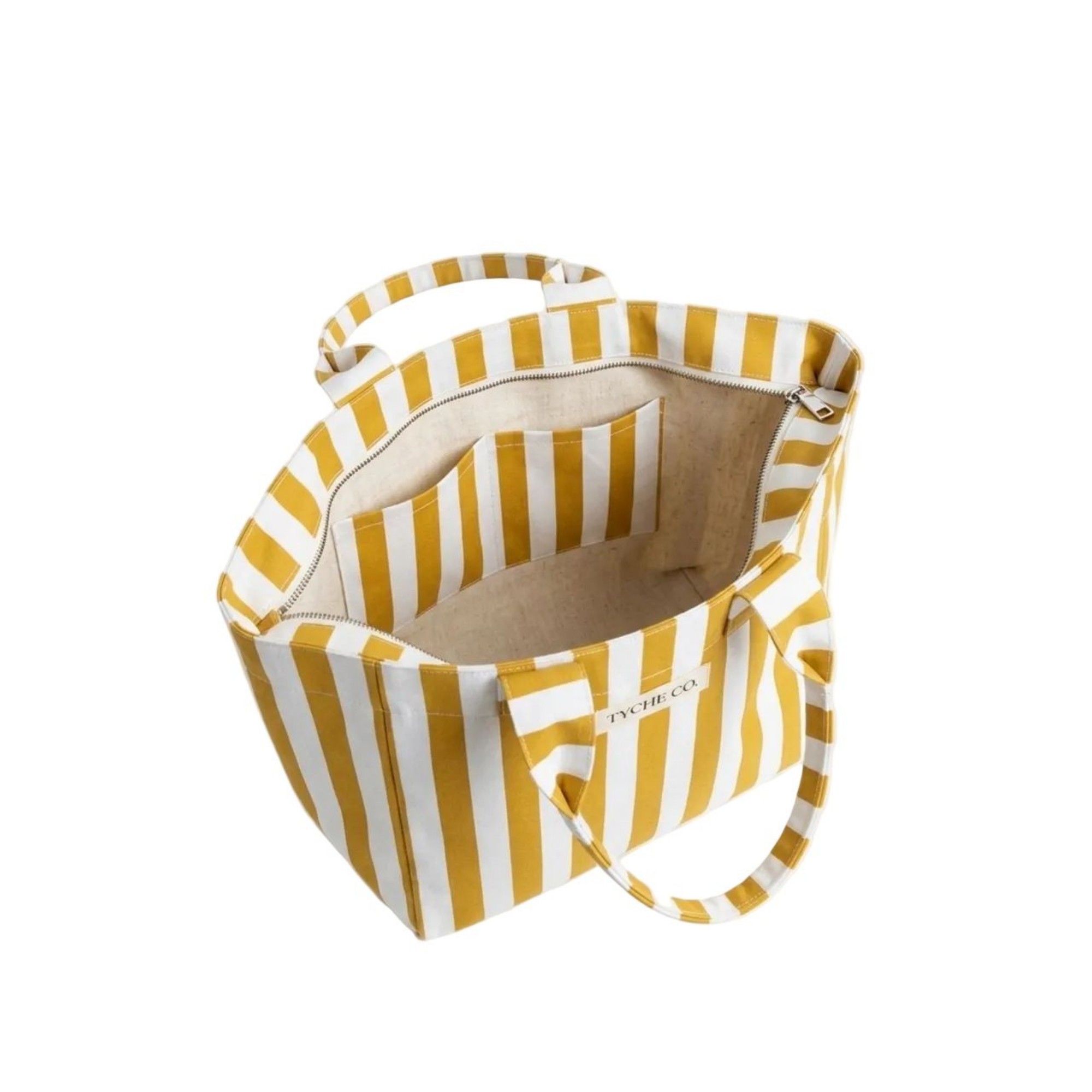 Sarı & Beyaz Efila Tote Çanta, su itici kumaş, %100 keten astar, 40×30×12 cm, Efila koleksiyonu, Tyche Co.