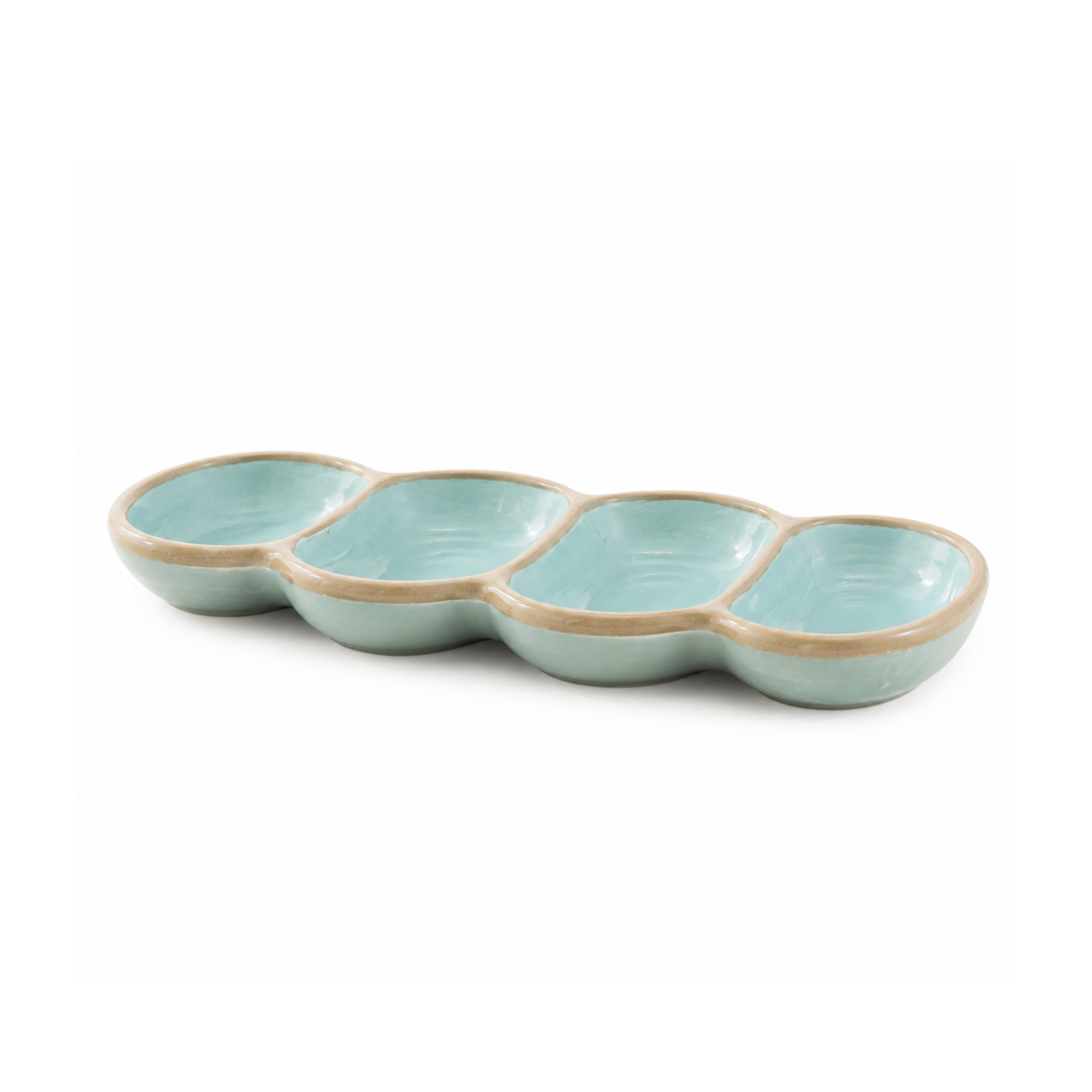 EIRA Bölmeli Sunumluk, stoneware seramik, 4 bölmeli, 33×14 cm, mavi sır, EIRA koleksiyonu, Tyche Co.