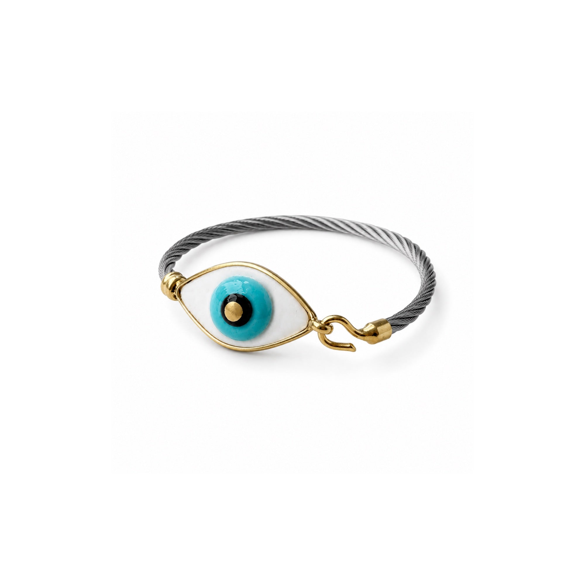 Turkuaz Evil Eye Cable Bileklik, el yapımı, Daniela Ceramic.
