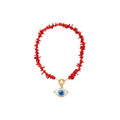 Kırmızı göz motifli el yapımı seramik kolye, pirinç üzeri altın kaplama, Evil Eye koleksiyonu, suya dayanıklı.