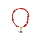 Kırmızı göz motifli el yapımı seramik kolye, pirinç üzeri altın kaplama, Evil Eye koleksiyonu, suya dayanıklı.