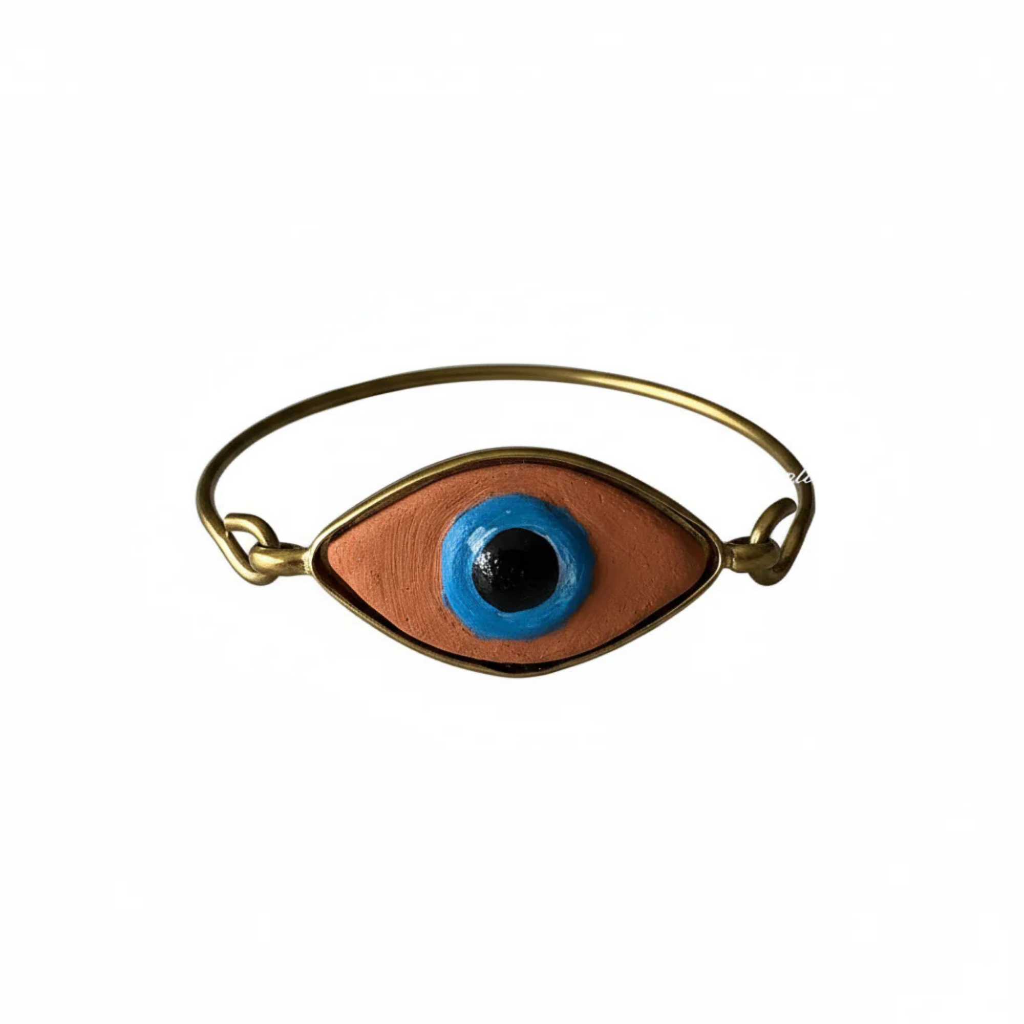 Kırmızı göz motifli el yapımı seramik bileklik, pirinç üzeri altın kaplama detaylı, Evil Eye koleksiyonu, suya dayanıklı.