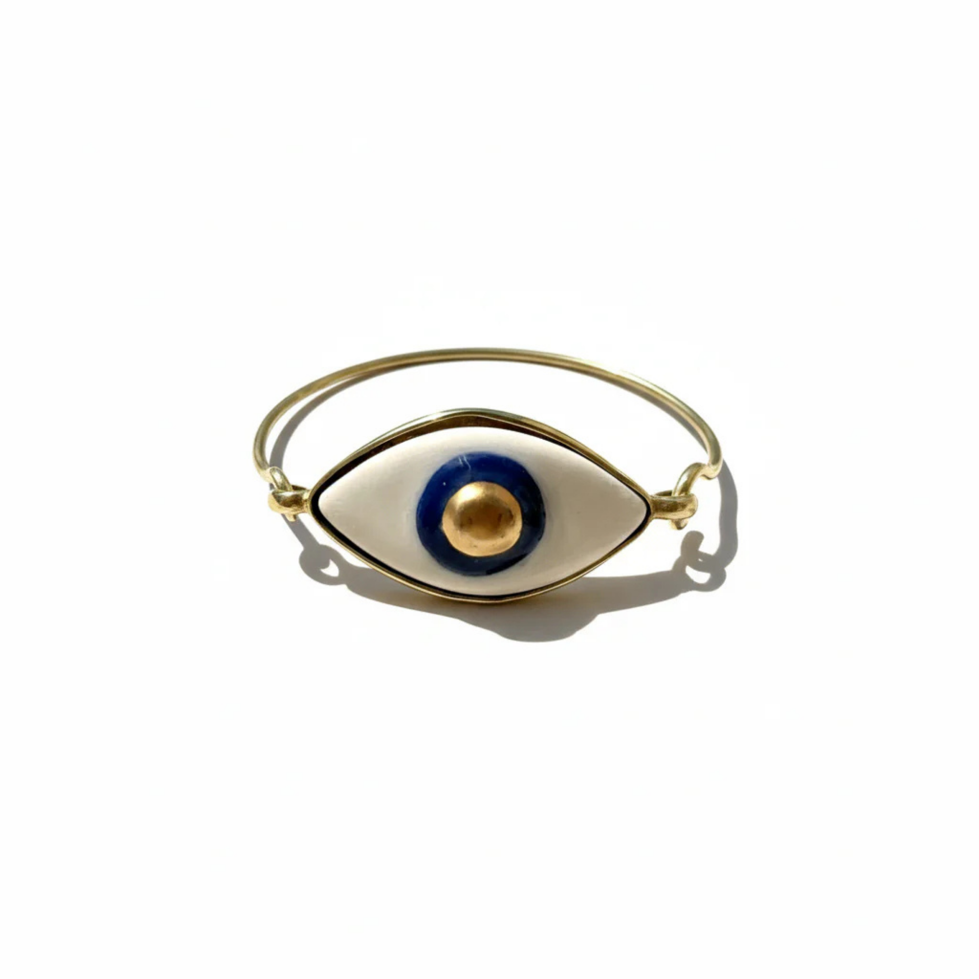 Mavi Evil Eye Kelepçe Bileklik, el yapımı seramik, Evil Eye Koleksiyonu, Daniela Ceramic.