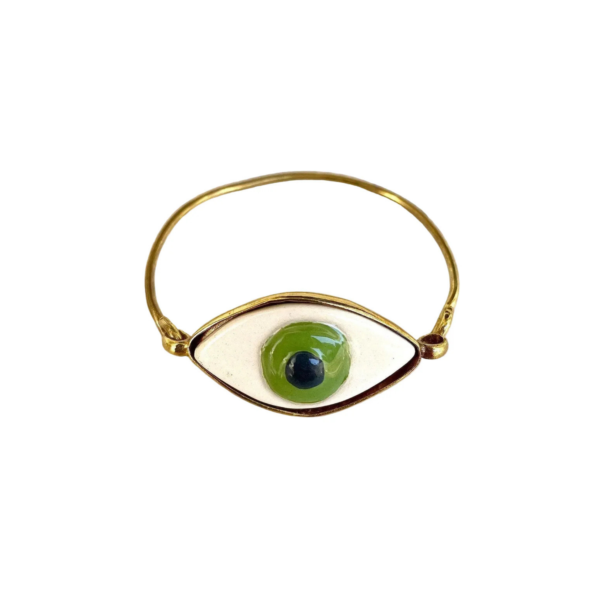 Yeşil Evil Eye Kelepçe Bileklik, el yapımı seramik, Evil Eye Koleksiyonu, Daniela Ceramic.