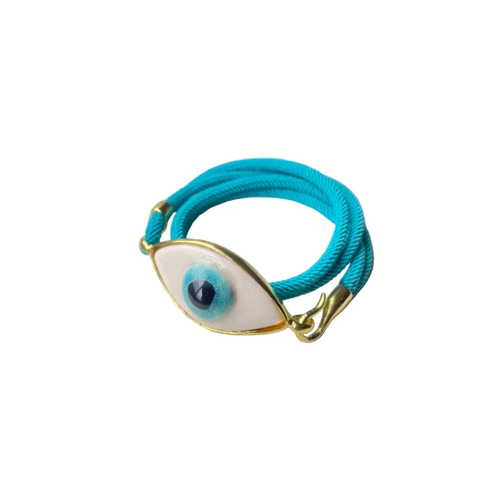 Turkuaz Evil Eye Örgü Bileklik, el yapımı seramik, Evil Eye Koleksiyonu, Daniela Ceramic.