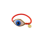 Turuncu göz motifli el yapımı seramik bileklik, pirinç üzeri altın kaplama detaylı, Evil Eye koleksiyonu.
