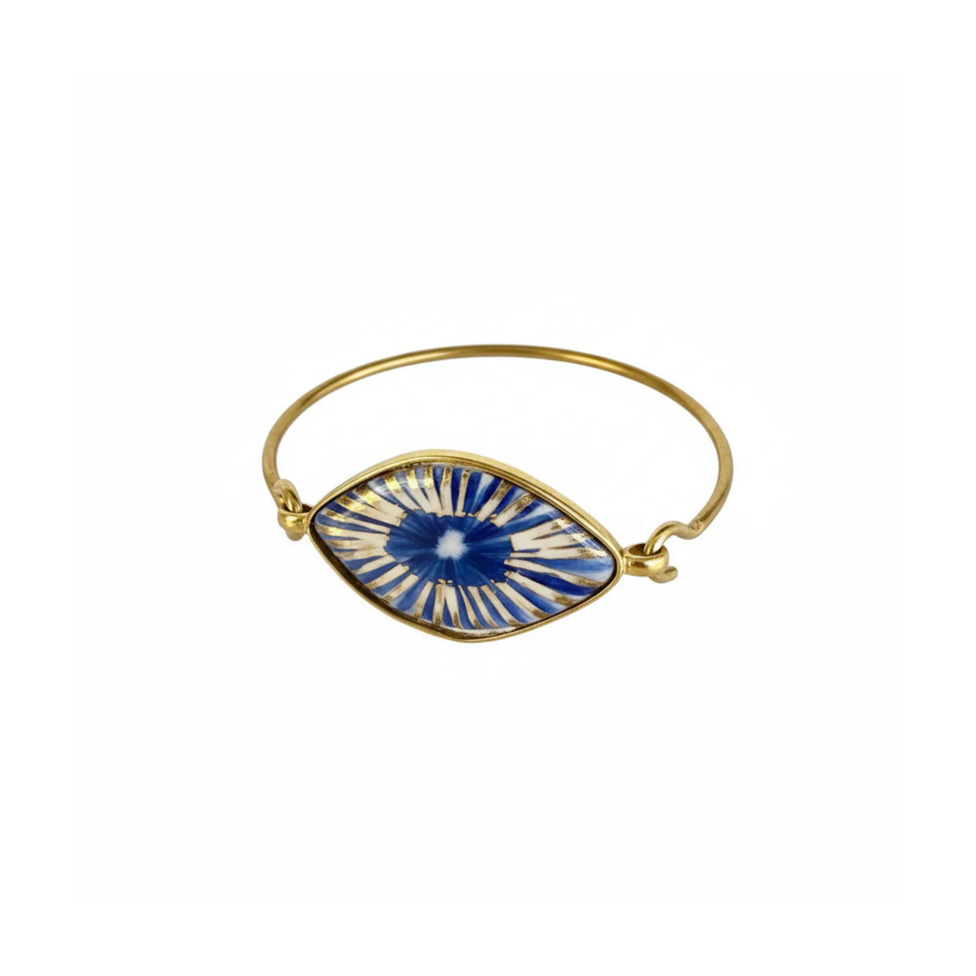 Saks Mavisi Evil Shiny Eye Kelepçe Bileklik, el yapımı seramik, Evil Eye Koleksiyonu, Daniela Ceramic.