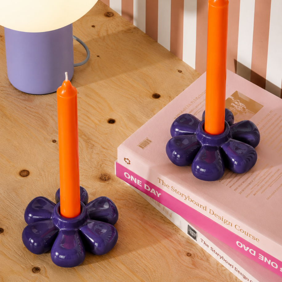 Mor Flora 2'li Mumluk Set, el yapımı özel beton harcı, 9 cm, Flora koleksiyonu, Studio Jera.