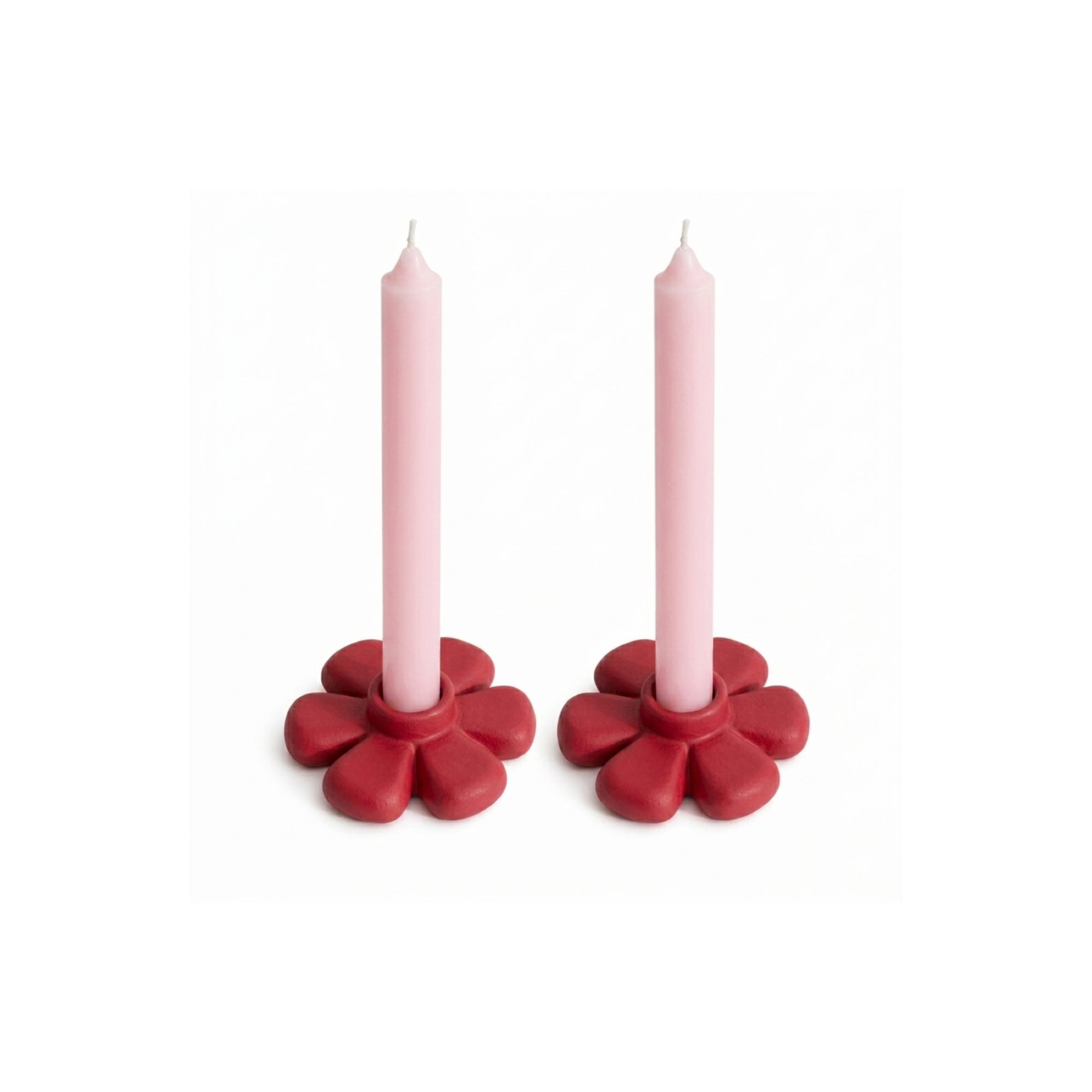 Kırmızı Flora 2'li Mumluk Set, el yapımı özel beton harcı, 9 cm, Flora koleksiyonu, Studio Jera.