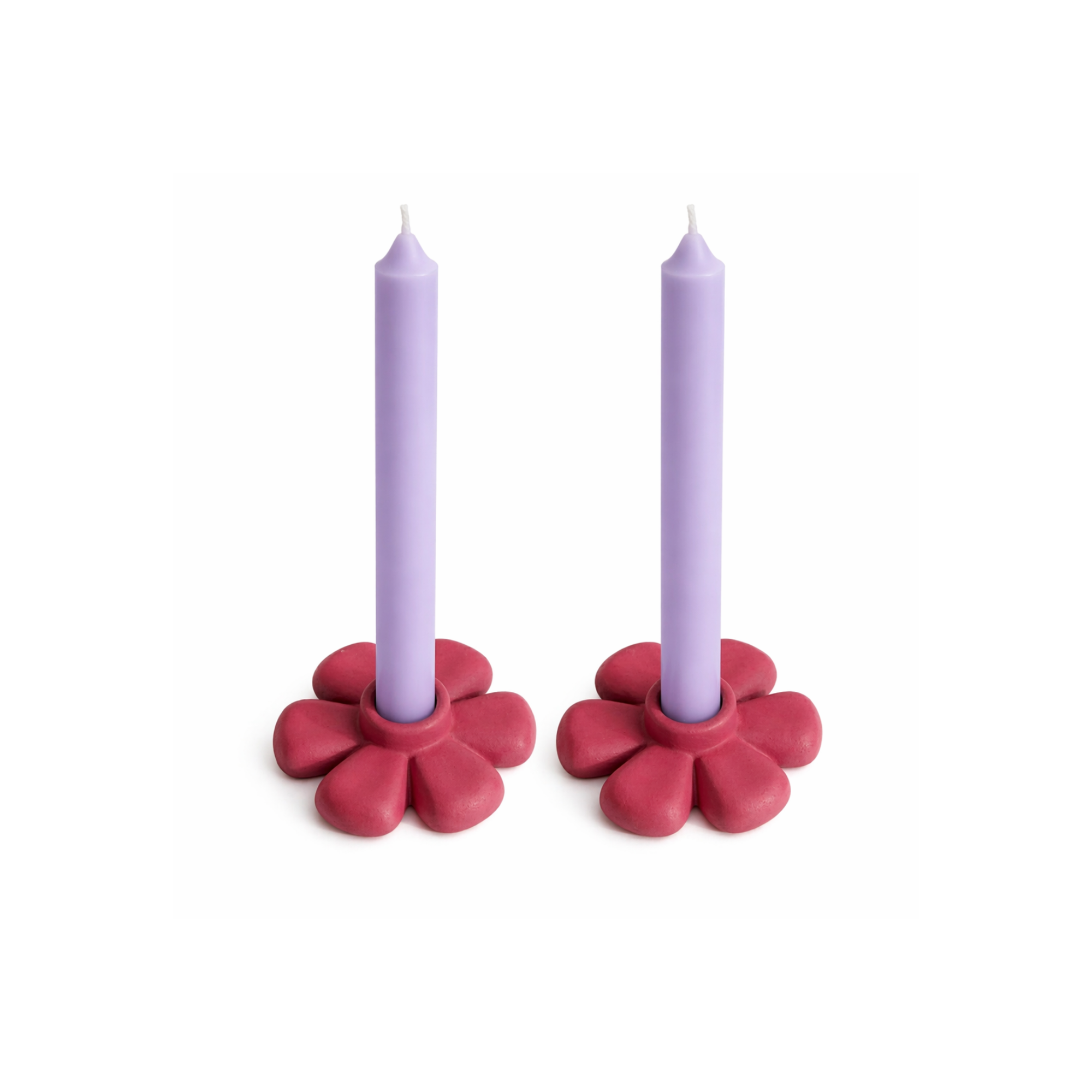 Pembe Flora 2'li Mumluk Set, el yapımı özel beton harcı, 9 cm, Flora koleksiyonu, Studio Jera.