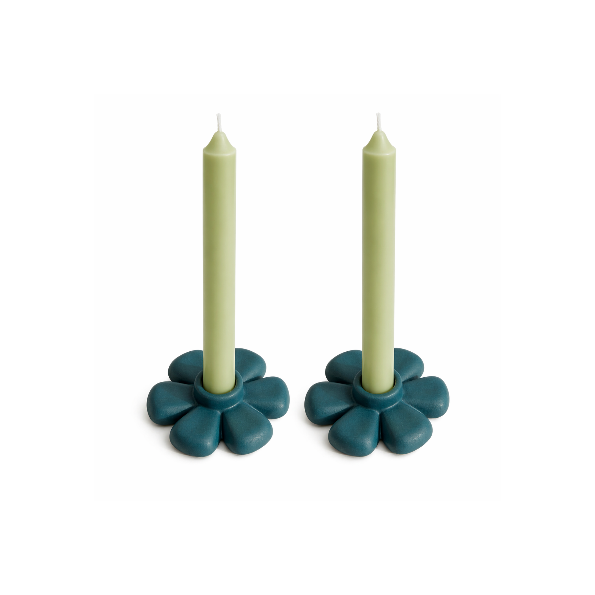 Petrol Mavisi Flora 2'li Mumluk Set, el yapımı özel beton harcı, 9 cm, Flora koleksiyonu, Studio Jera.