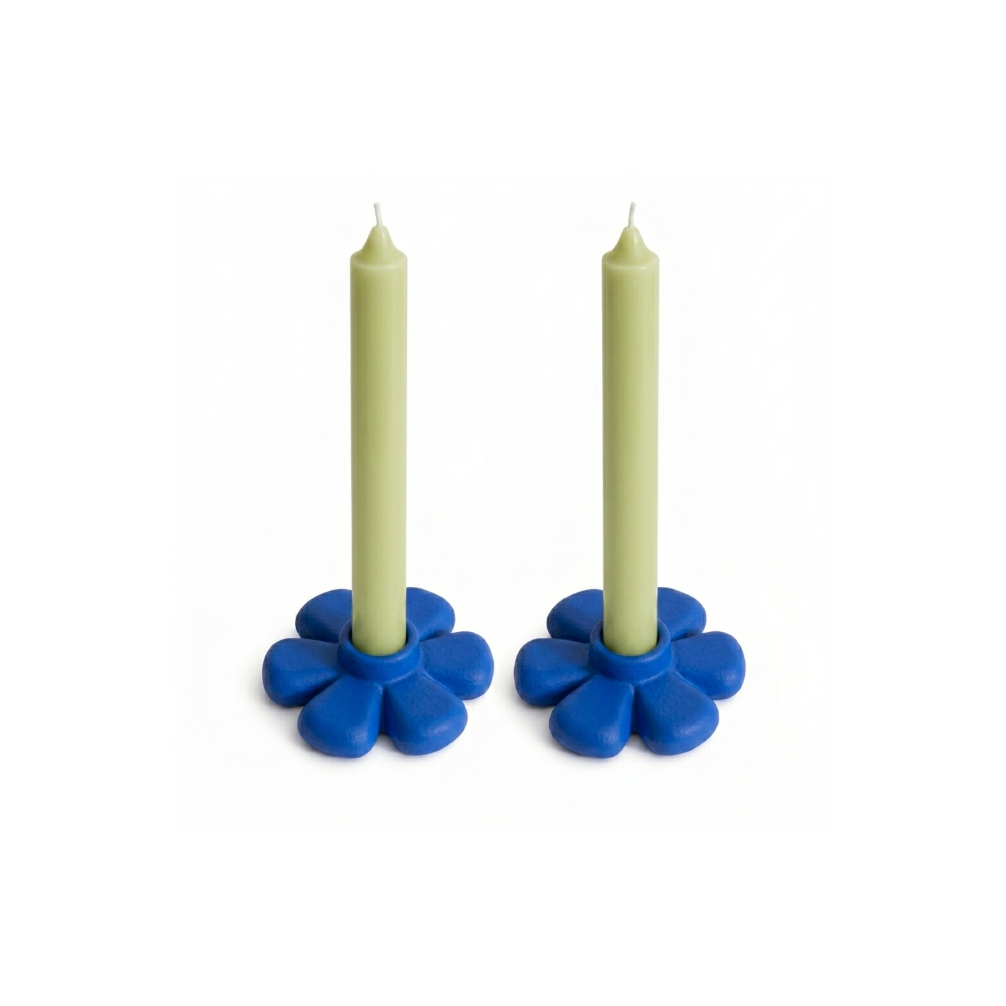Saks Mavisi Flora 2'li Mumluk Set, el yapımı özel beton harcı, 9 cm, Flora koleksiyonu, Studio Jera.