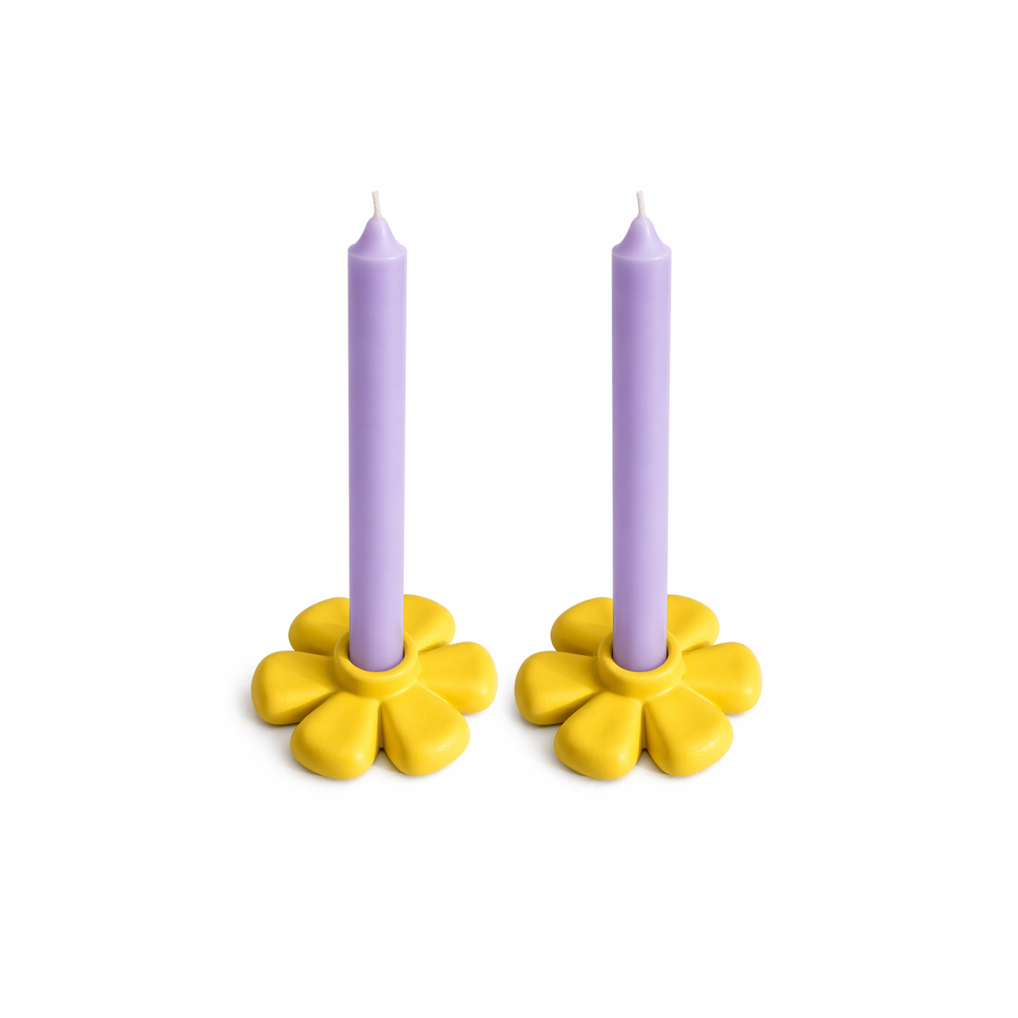 Sarı Flora 2'li Mumluk Set, el yapımı özel beton harcı, 9 cm, Flora koleksiyonu, Studio Jera.