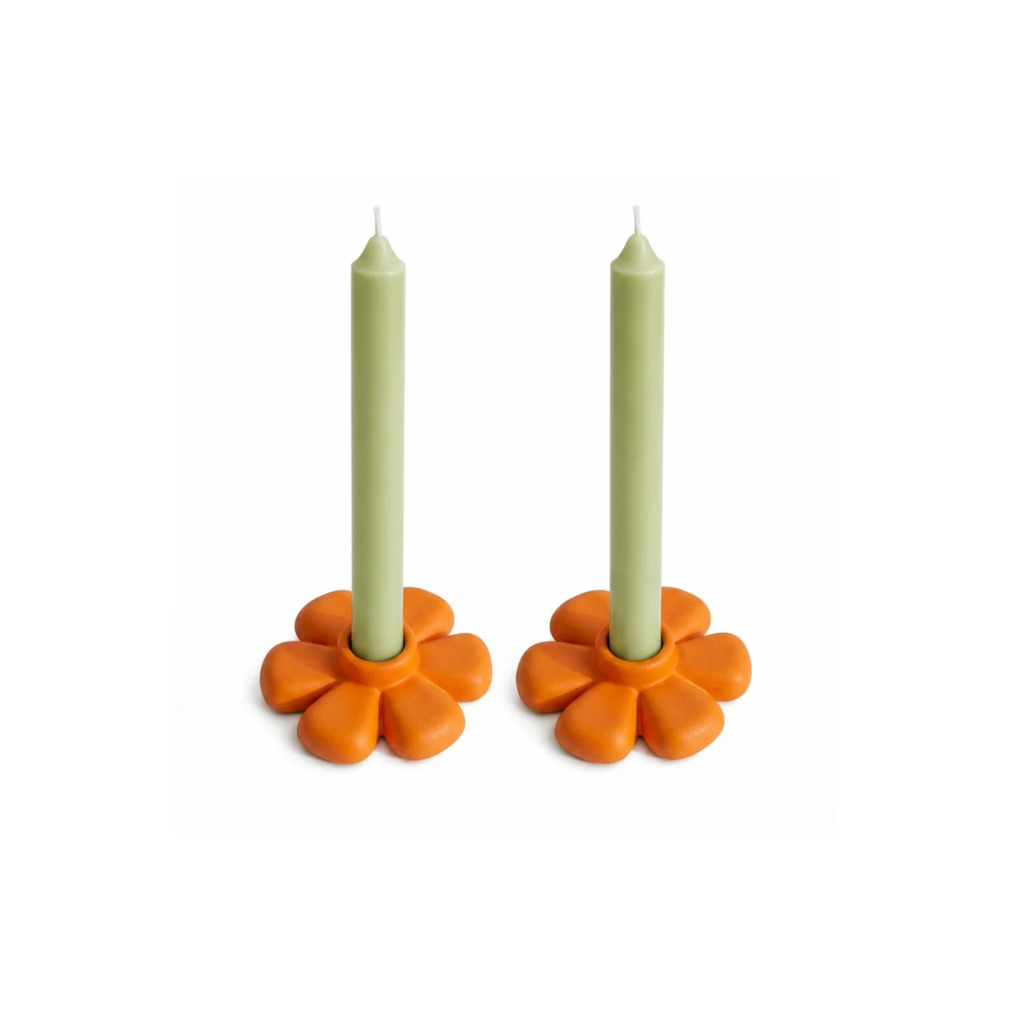 Turuncu Flora 2'li Mumluk Set, el yapımı özel beton harcı, 9 cm, Flora koleksiyonu, Studio Jera.
