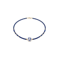 Lacivert çiçek motifli el yapımı seramik kolye, pirinç üzeri altın kaplama, Floral Lapis Lazuli koleksiyonu, suya dayanıklı.