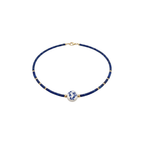 Lacivert çiçek motifli el yapımı seramik kolye, pirinç üzeri altın kaplama, Floral Lapis Lazuli koleksiyonu, suya dayanıklı.