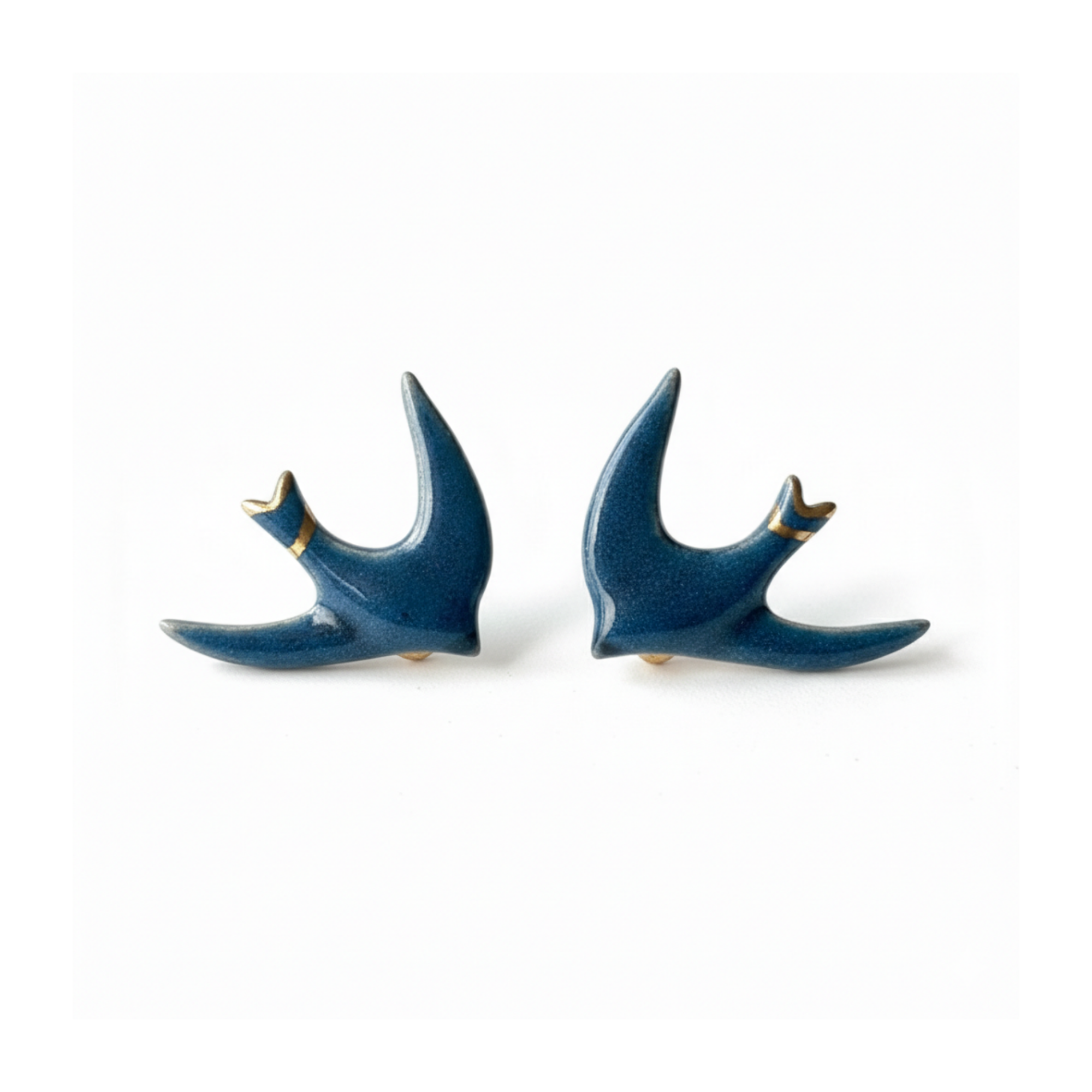Lacivert Free Bird Seramik Kırlangıç Küpe, el yapımı seramik, Free Bird Koleksiyonu, Daniela Ceramic.