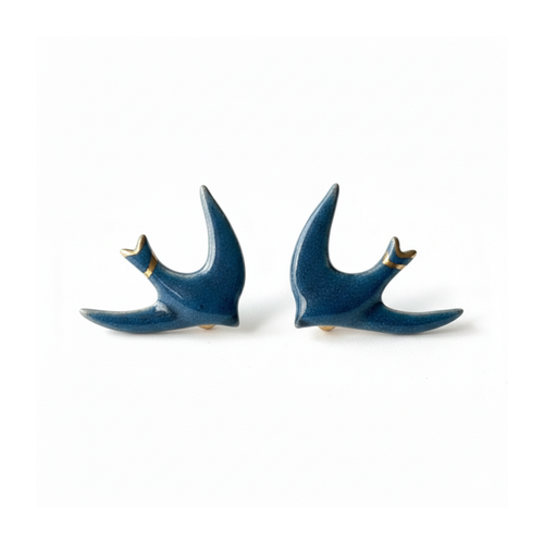 Lacivert Free Bird Seramik Kırlangıç Küpe, el yapımı seramik, Free Bird Koleksiyonu, Daniela Ceramic.