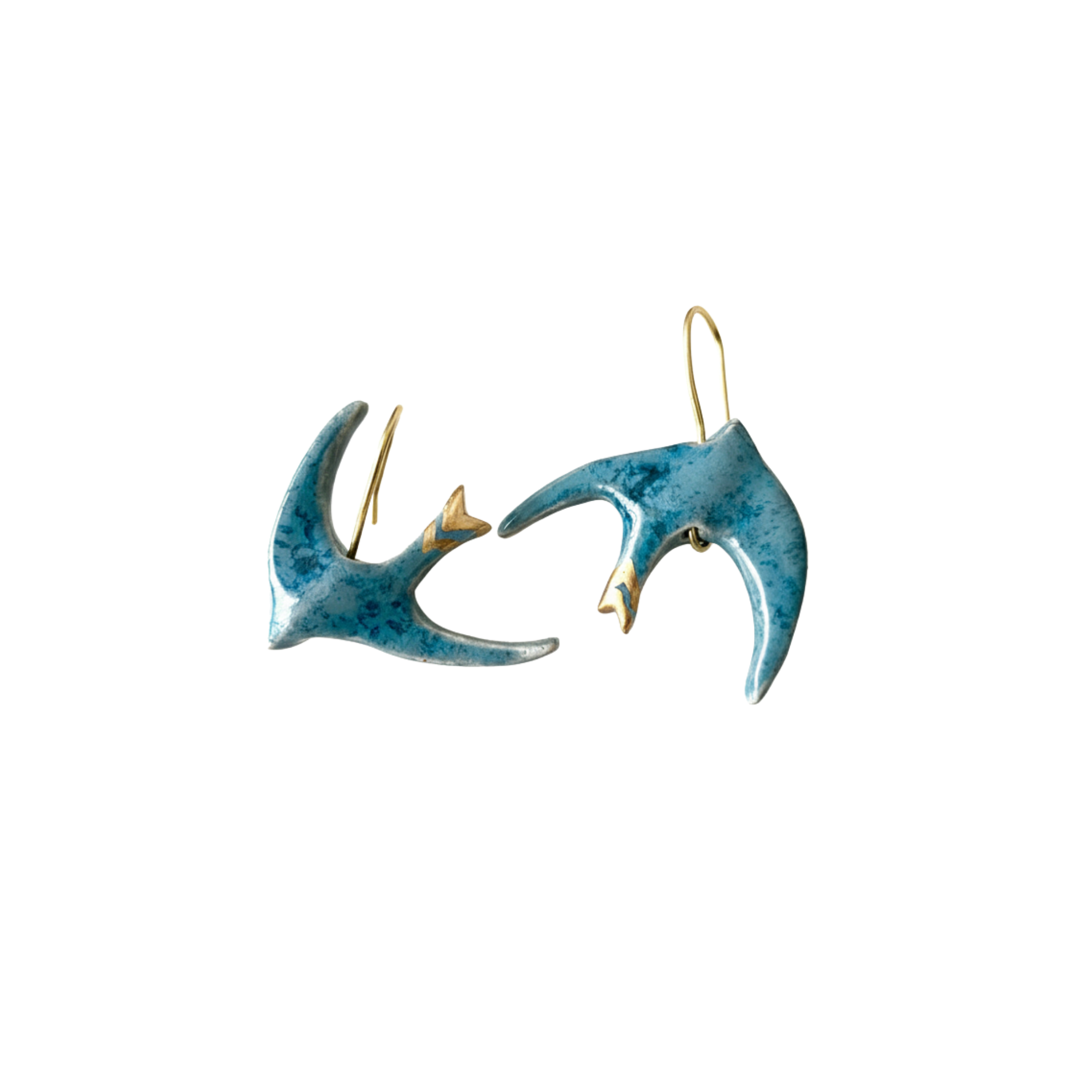 Mavi Free Zippy Bird Seramik Kırlangıç Küpe, el yapımı seramik, Free Bird Koleksiyonu, Daniela Ceramic.