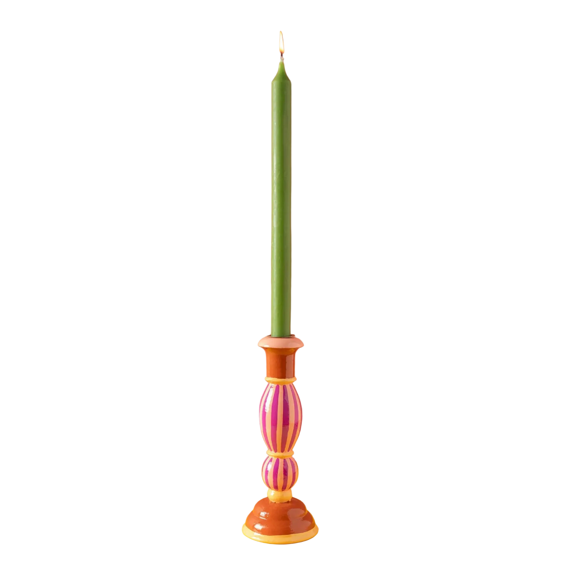 Pembe & Turuncu Gaia El Boyaması Ahşap Şamdan, el boyaması ahşap, Gaia Koleksiyonu, Studio Jera.