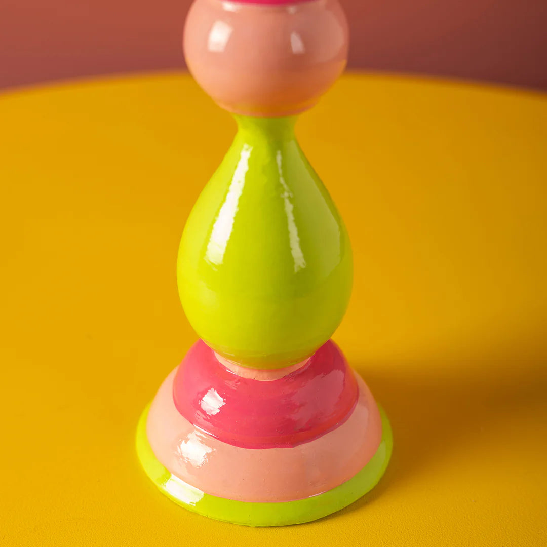 Gaia Pembe ve Yeşil El Boyaması Ahşap Şamdan, el yapımı, TYCHE CO..