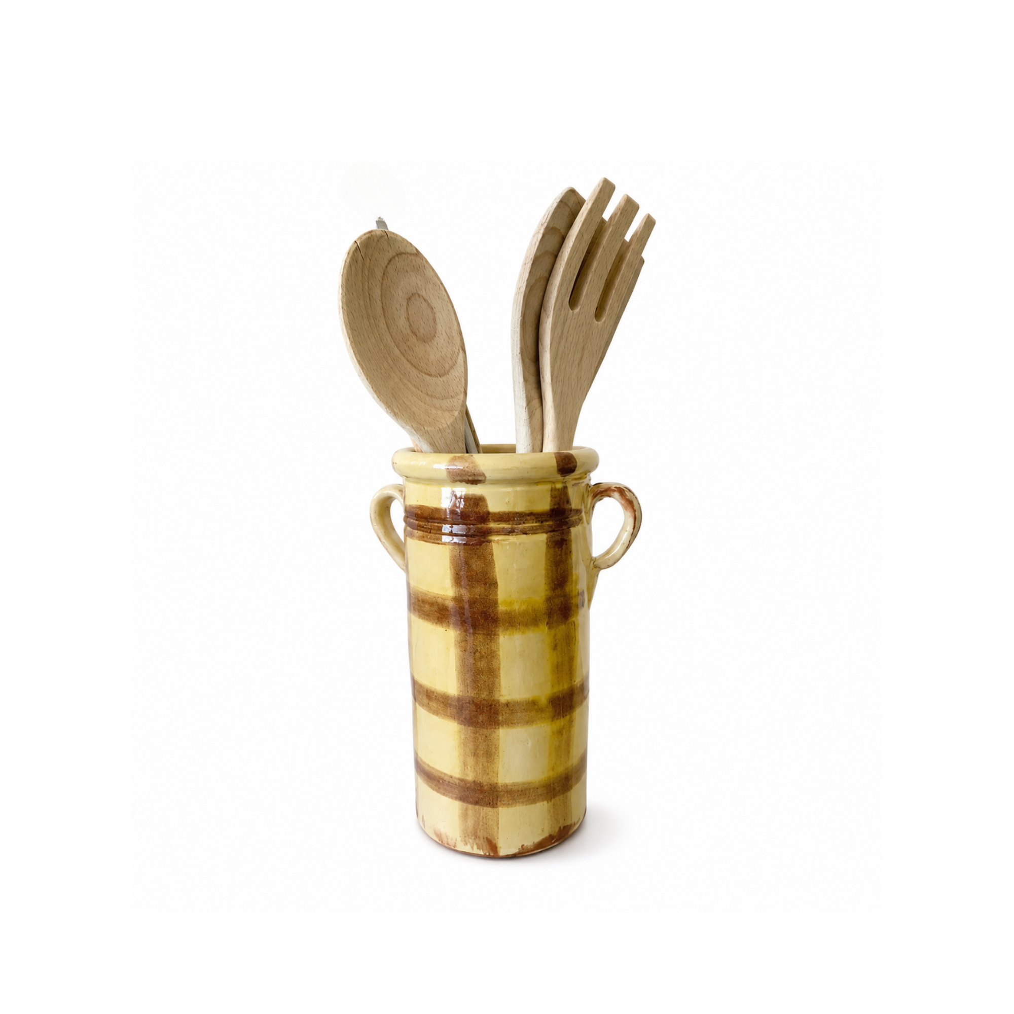 Sarı Gingham Seramik Vazo, el yapımı seramik, 21 cm, Gingham, TYCHE CO.