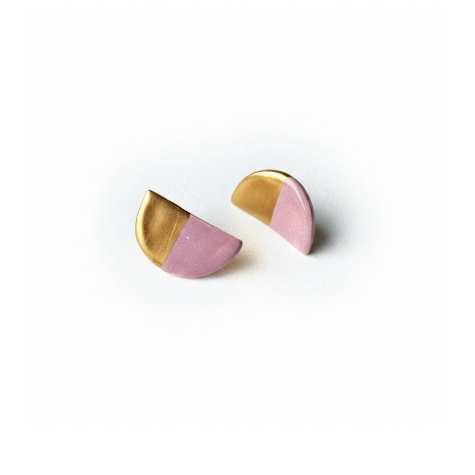 Pembe Half Moon Seramik Ay Küpe, el yapımı seramik, Half Moon Koleksiyonu, Daniela Ceramic.