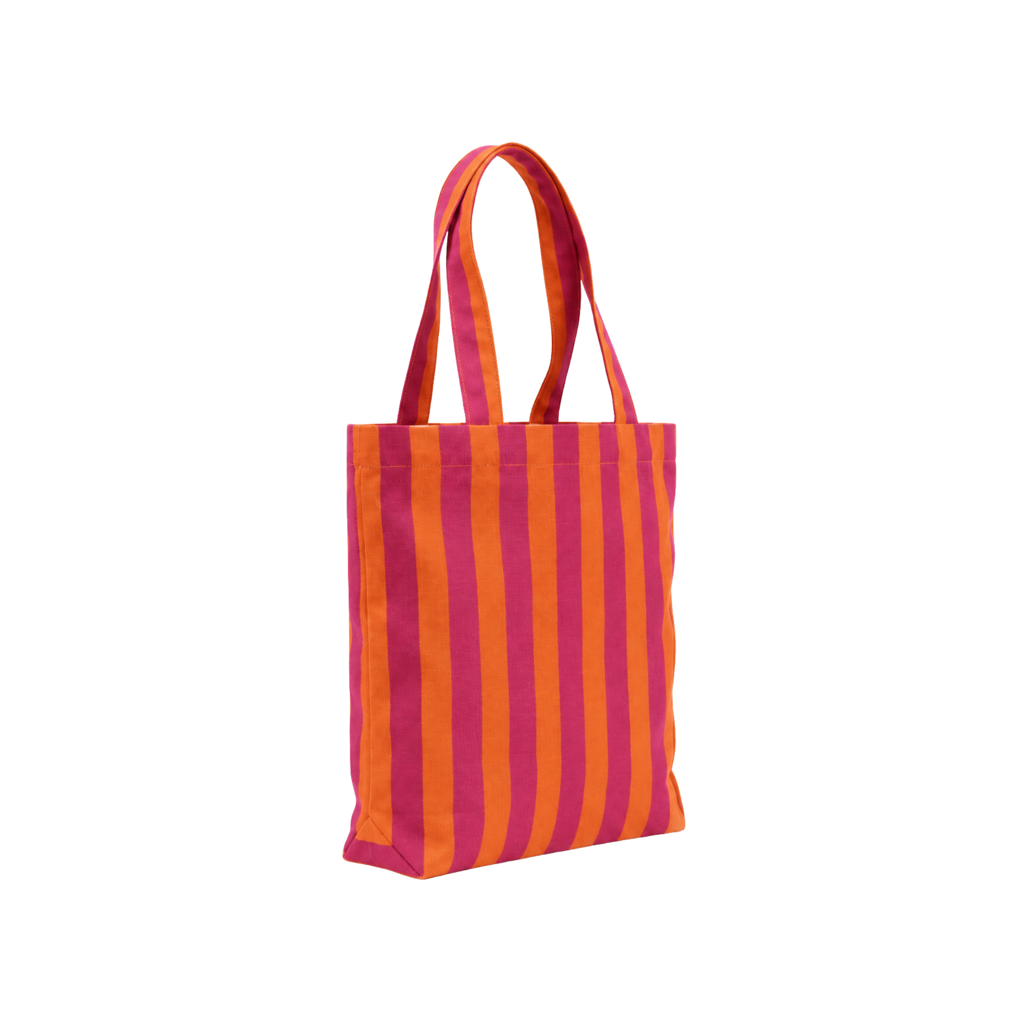 Turuncu & Fuşya Klotho Stick Tote Çanta, %100 pamuklu keten, 30x35x10 cm, fermuarlı, Klotho koleksiyonu, Tyche Co.