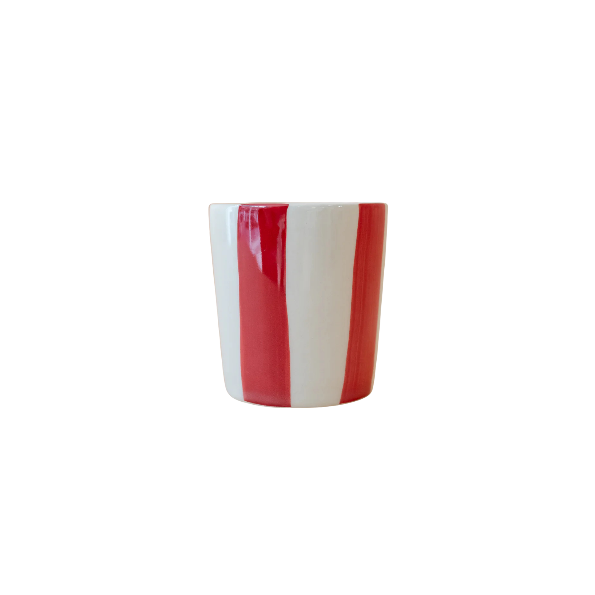 Kırmızı & Krem Klotho Stripe Artisan Bardak, el yapımı stoneware seramik, 295 ml, Klotho koleksiyonu, Tyche Co.