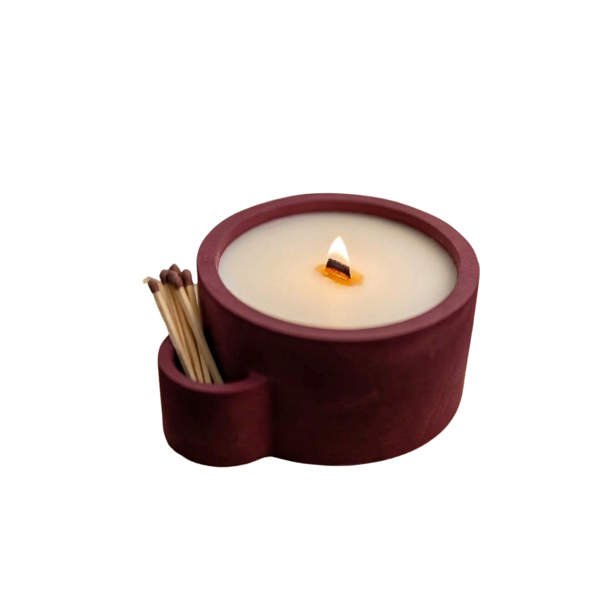 Bordo Lumina Beton Mumluk, el yapımı beton gövde, çift ahşap fitil, A kalite parafin, 13 cm çap, Lumina koleksiyonu, Studio Jera.