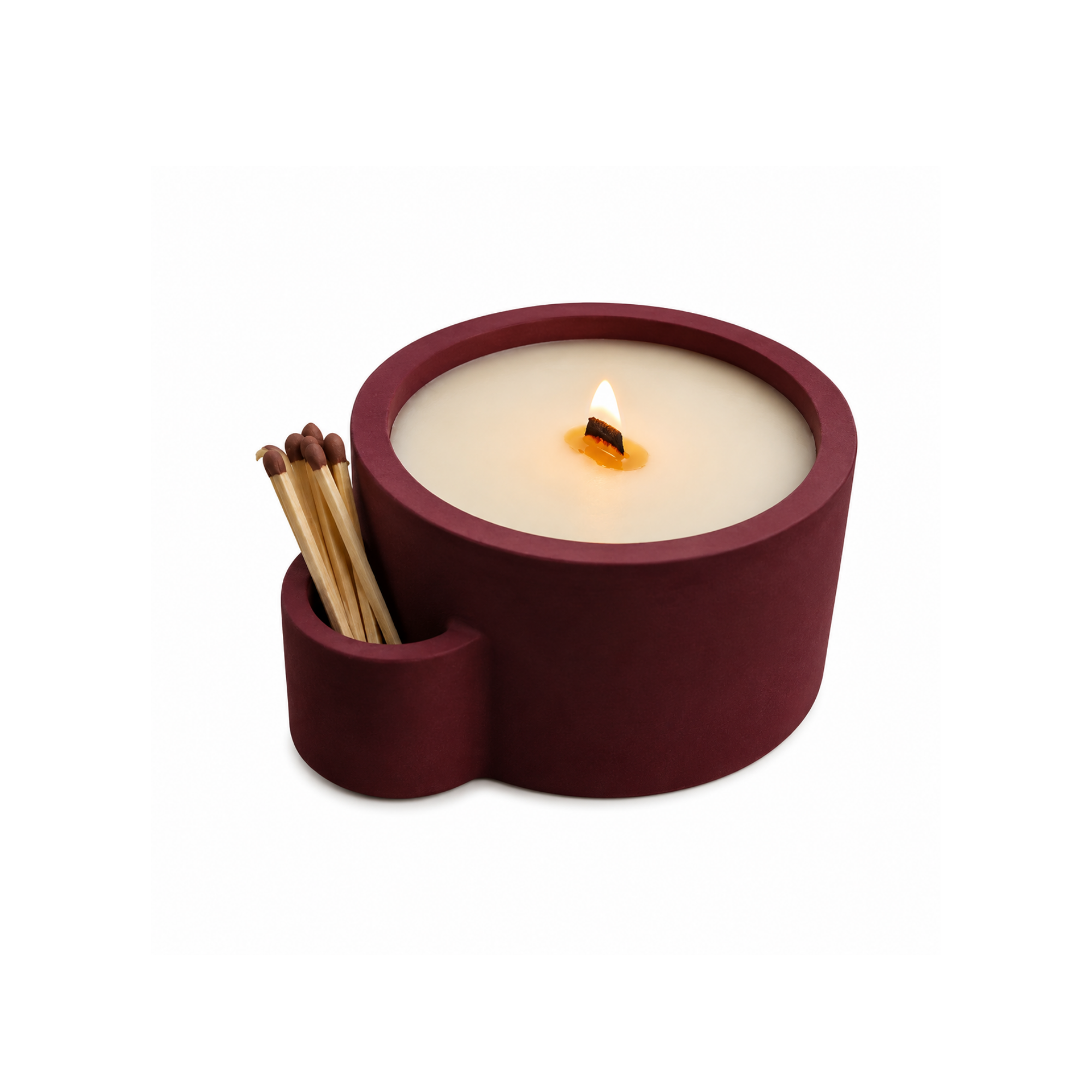 Bordo Lumina Beton Mumluk, el yapımı beton gövde, çift ahşap fitil, A kalite parafin, 13 cm çap, Lumina koleksiyonu, Studio Jera.