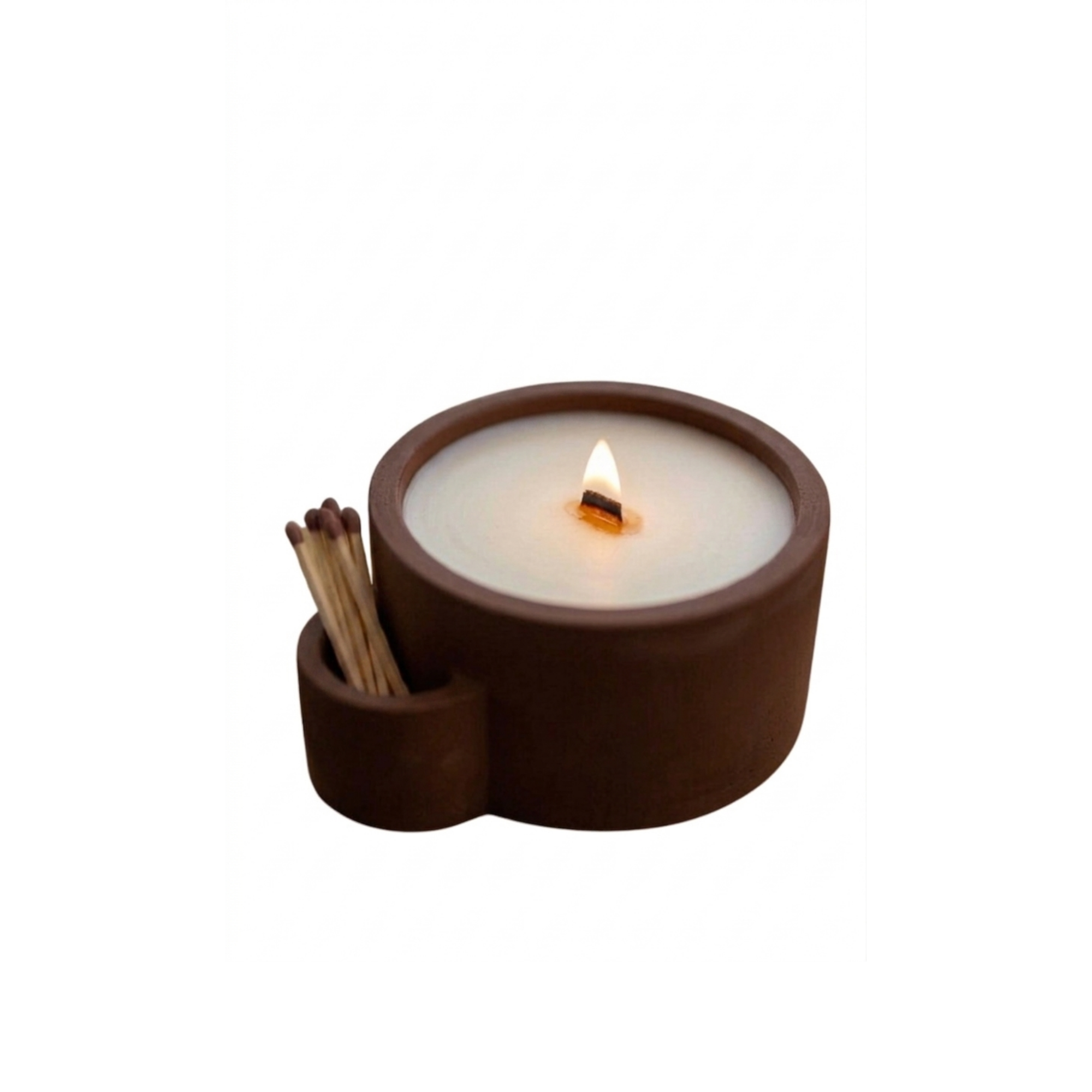 Kahverengi Lumina Beton Mumluk, el yapımı beton gövde, çift ahşap fitil, A kalite parafin, 13 cm çap, Lumina koleksiyonu, Studio Jera.
